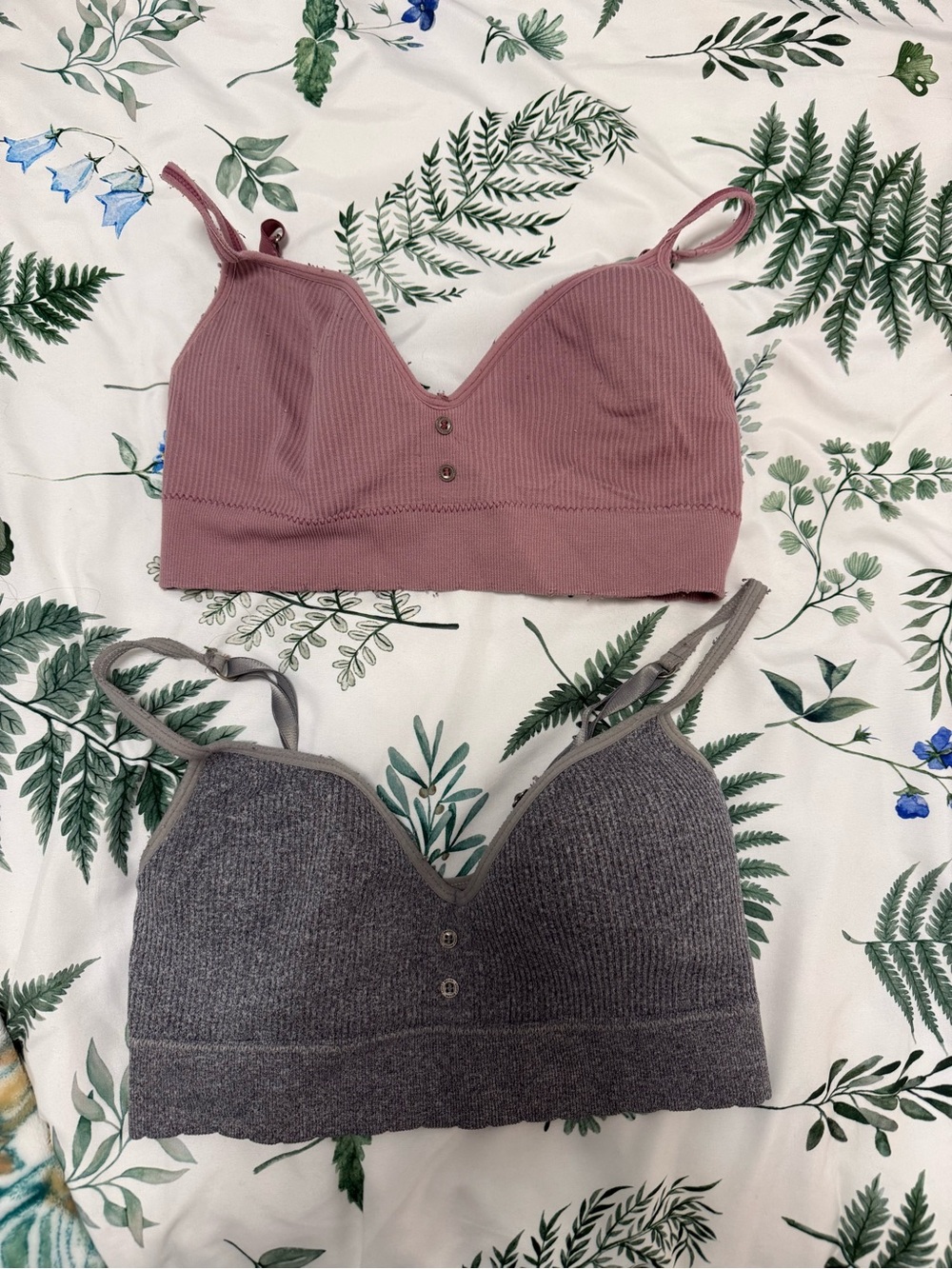 Ribbed Comfort Bralette - Mauve Pink and Gray